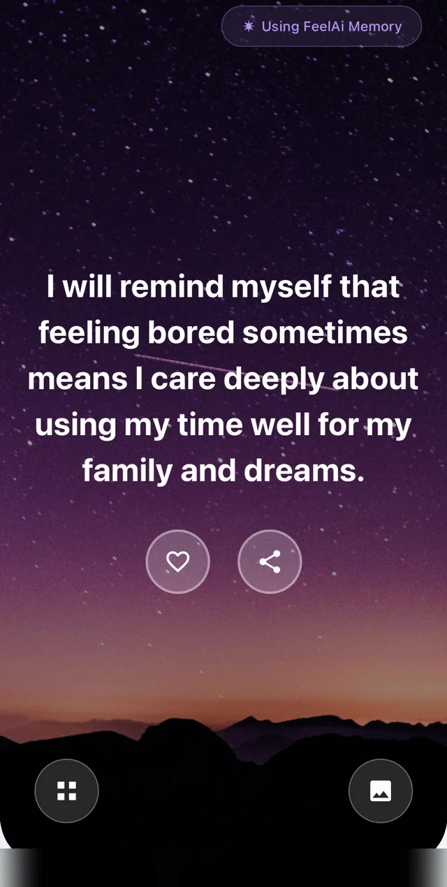 FeelScape affirmation on a starry night background